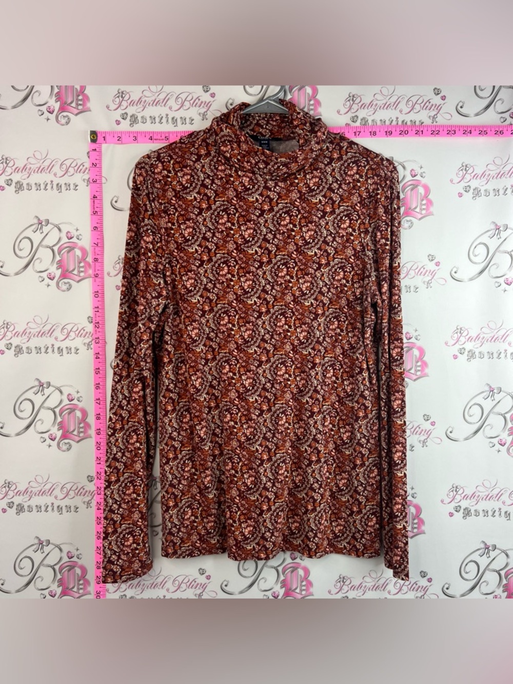 Chaps turtleneck shirt long sleeve Rust Floral Paisley Long-Sleeve Mock Neck Top